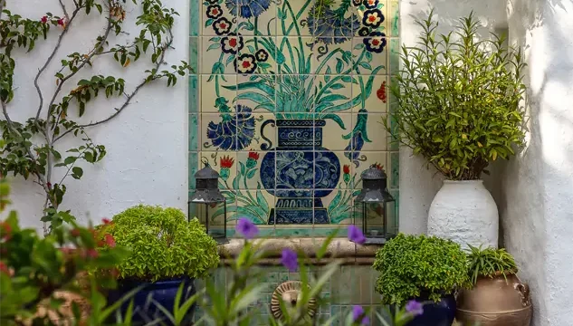 classic painted tiles at the Melenos Art Boutique Hotel in rhodes