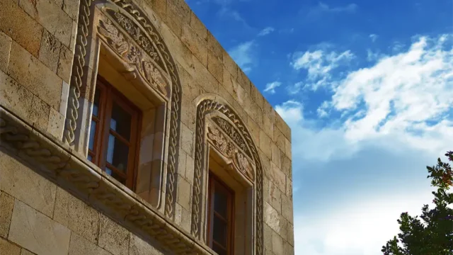 classic limestone walls of the Melenos Art Boutique Hotel in rhodes