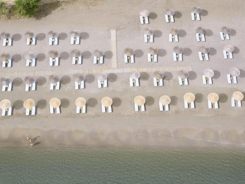 an aerial beach view at the Lindos Mare, Seaside Hotel in Rhodes