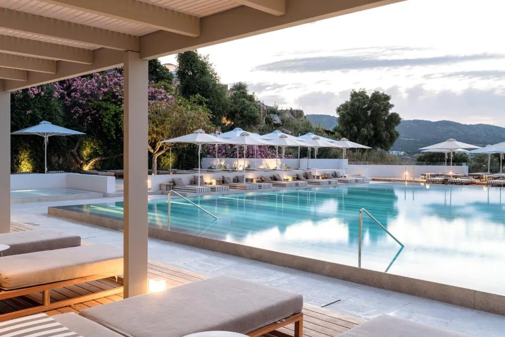 a view of the pool at the Lindos Mare, Seaside Hotel in Rhodes
