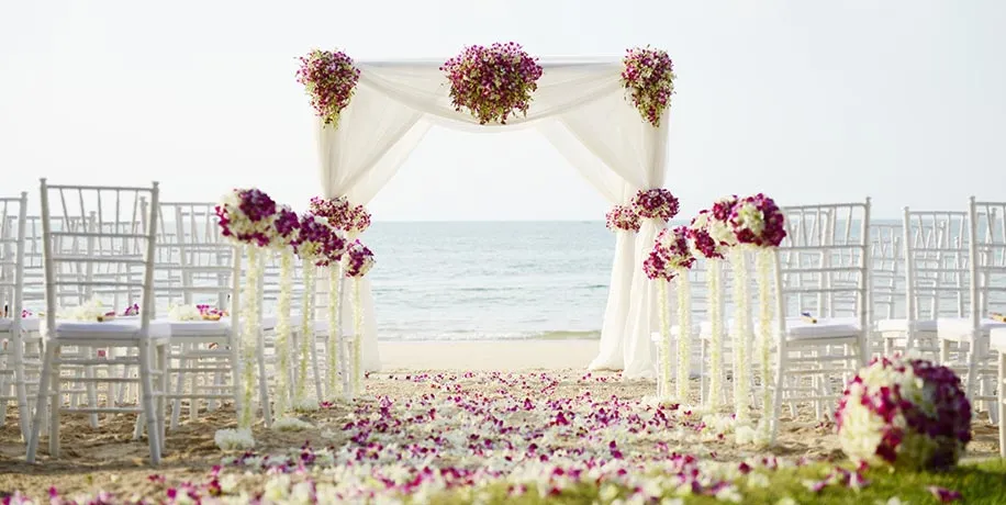 beach wedding setup at the Lindos Mare, Seaside Hotel in Rhodes