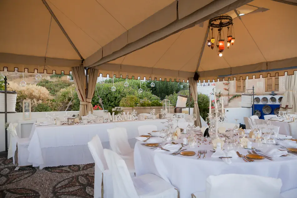 Melenos Art Boutique Hotel setup for a wedding in rhodes