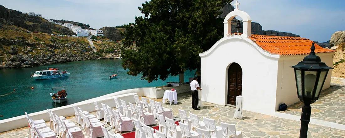 the wedding chapel at the Lindos Mare, Seaside Hotel in Rhodes