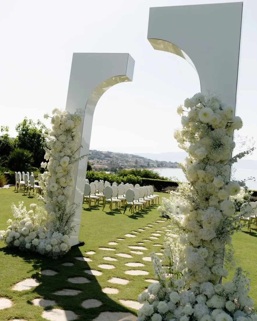 a beautiful chair arrangement for a wedding in front of the aegean sea