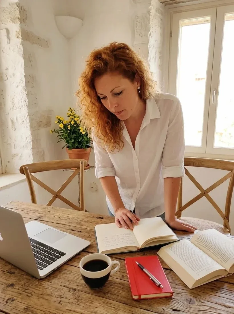 Christina from Big Fat Greek Day planning at her desk