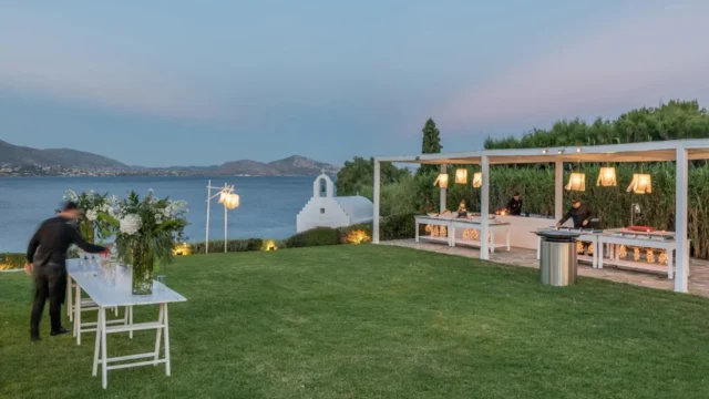 island residence wedding venue on the athens riviera green lawn