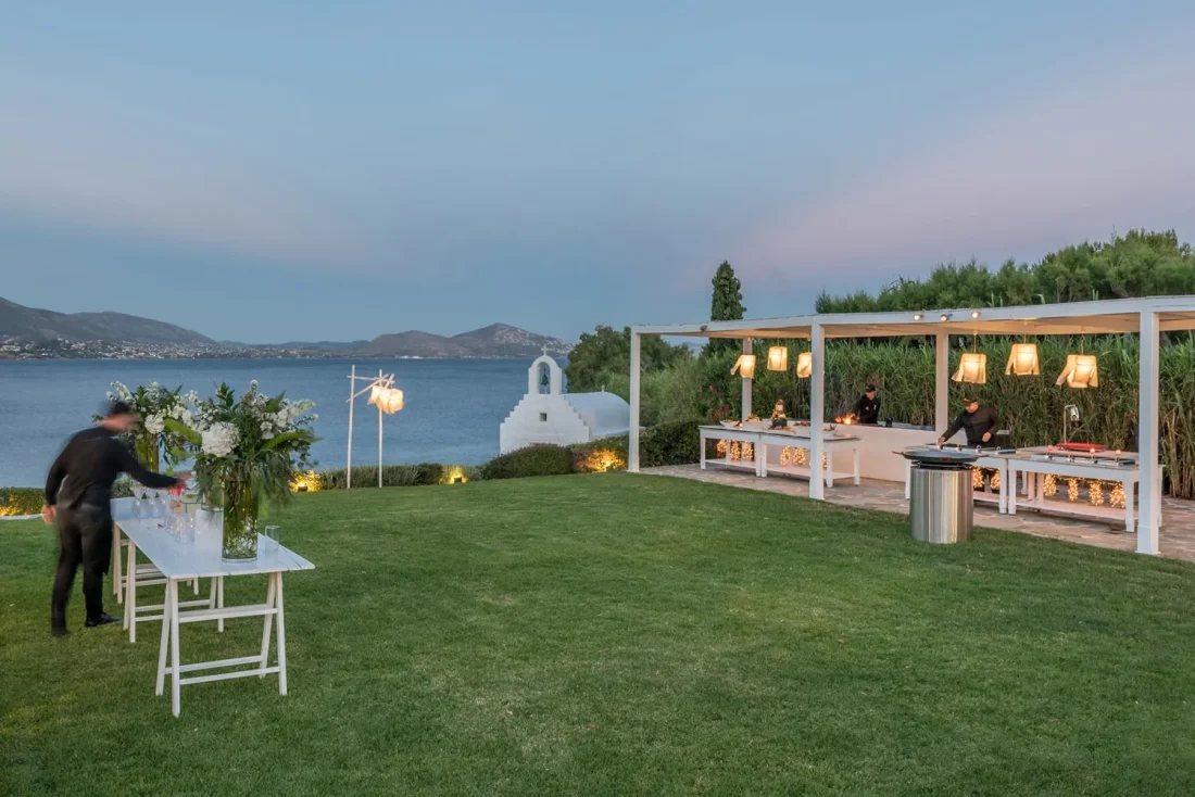 island residence wedding venue on the athens riviera green lawn