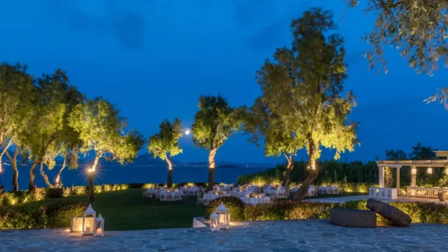 island residence wedding venue on the athens riviera at night