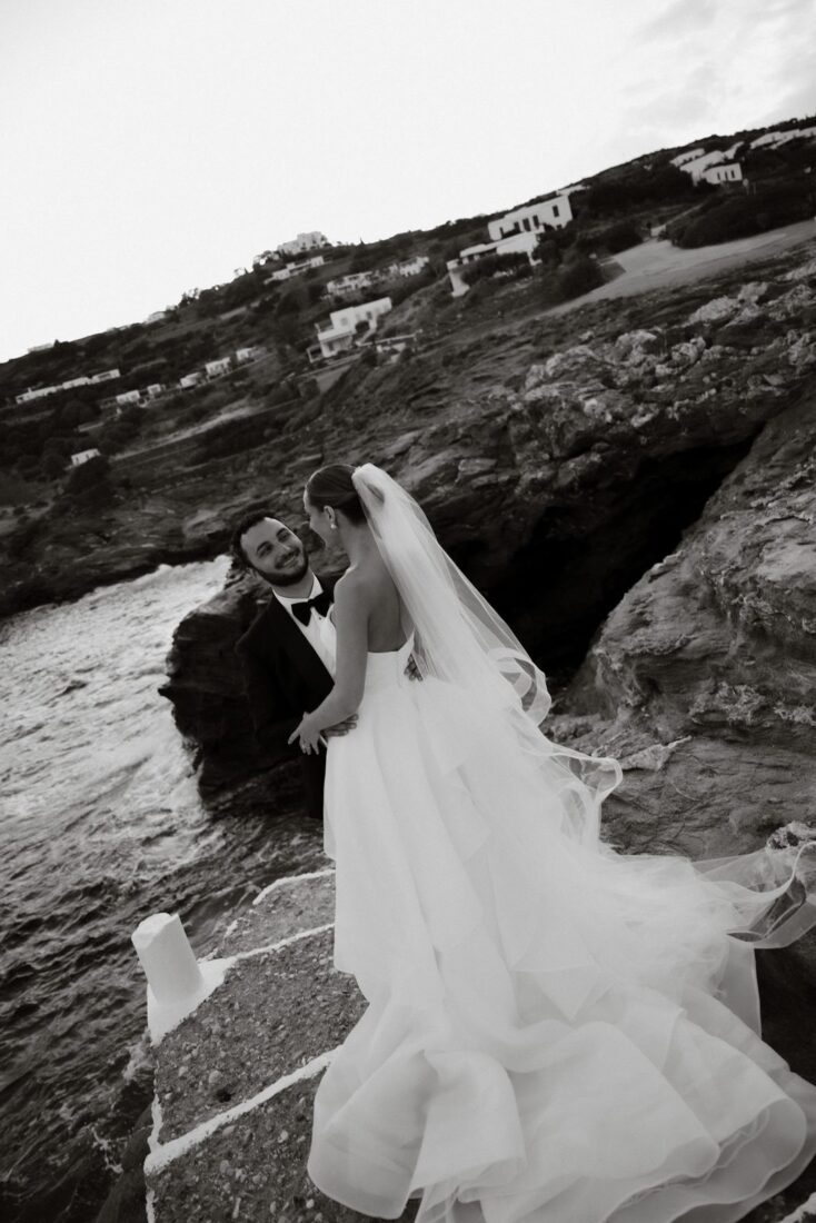 Kendall and Taylor on the rocks above the Aegean Sea, Sifnos wedding