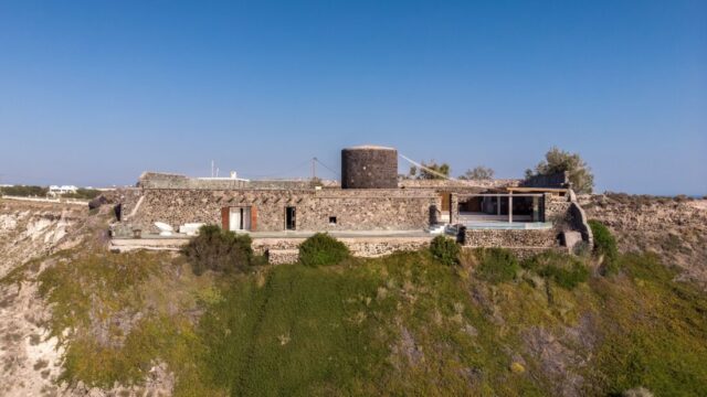 The full Cavo Ventus estate seen from the air, Akrotiri, Santorini