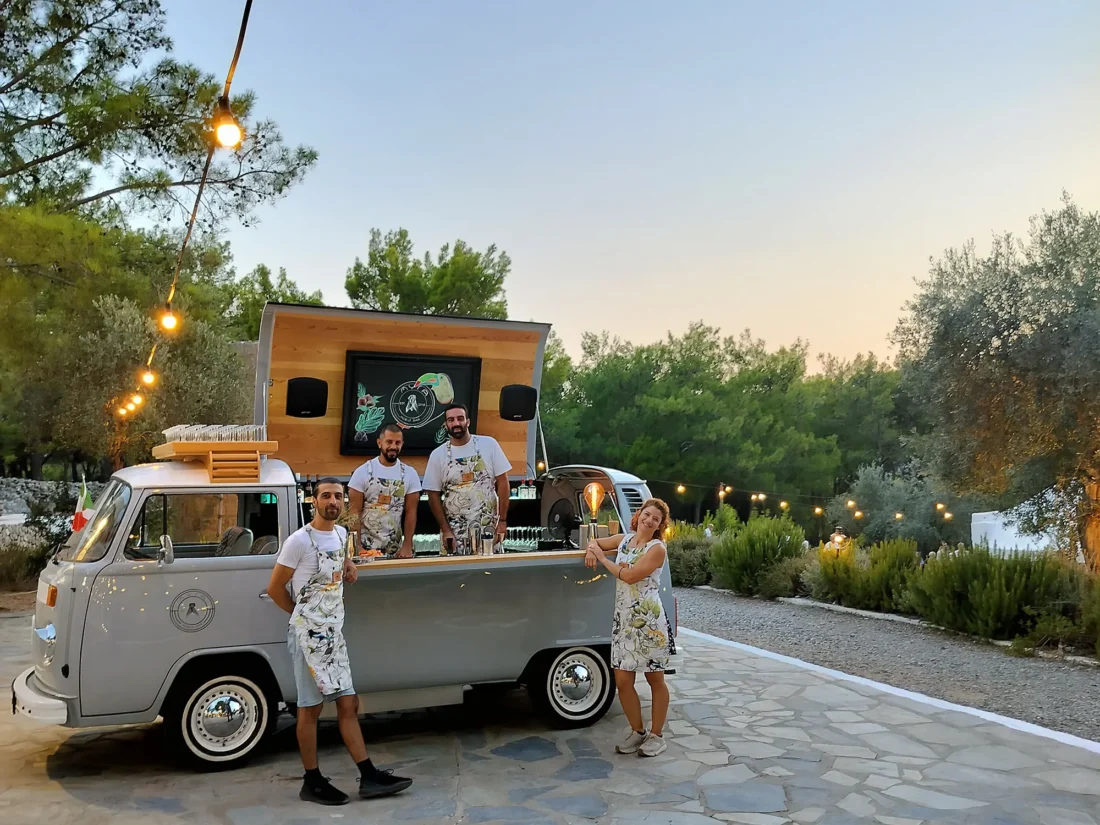 Vintage van bar serving guests at Kaminari Village, Rhodes